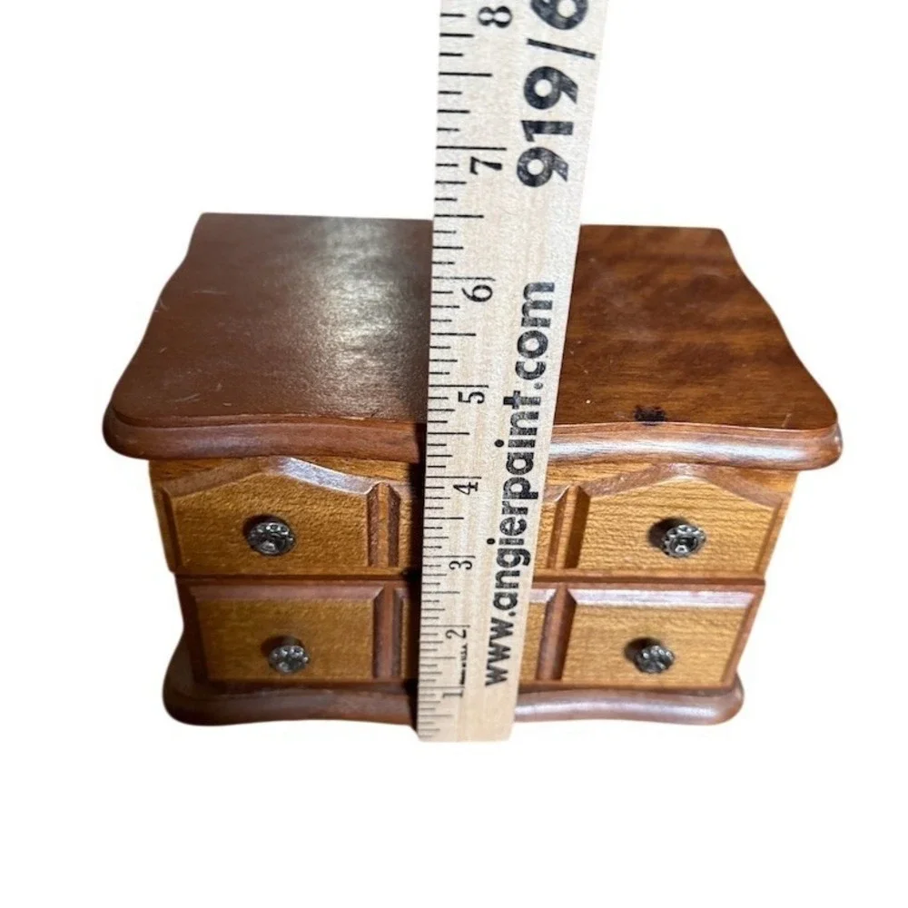 Wood Jewelry Box Mini Chest Brown Mirror Lid 2‎ Drawers Ring Organizer